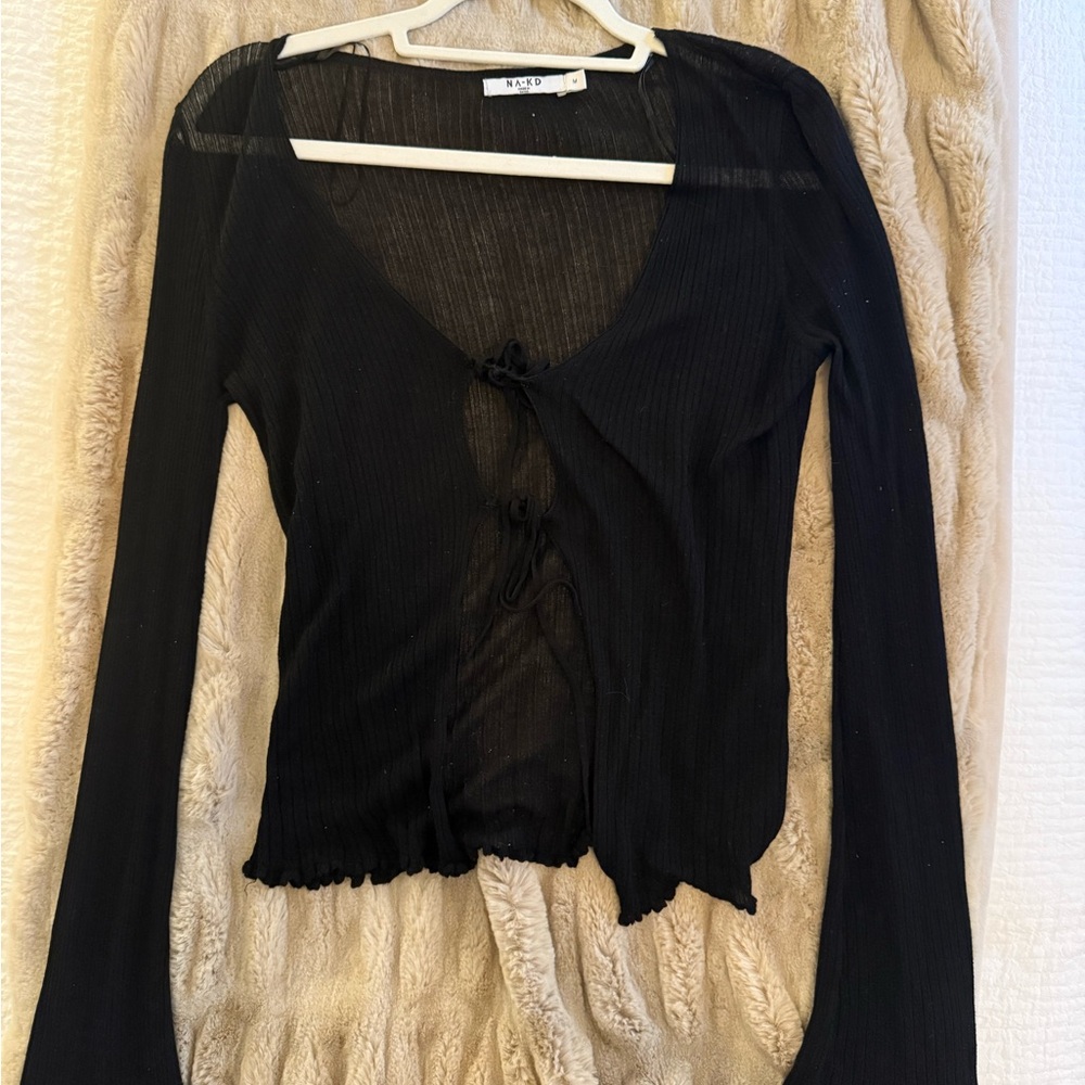 Black sheer tie front top